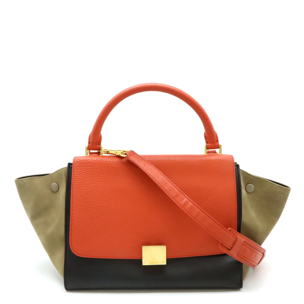 Celine Trapeze 2way Shoulder Bag Hobo Leather Suede Orange Black Beige Cream